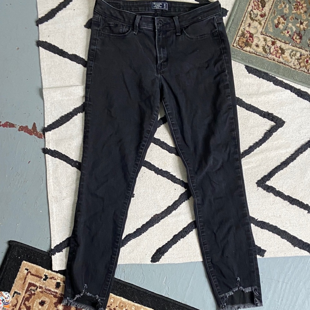 Abercrombie & Fitch Black Skinny Jeans with Raw Hem